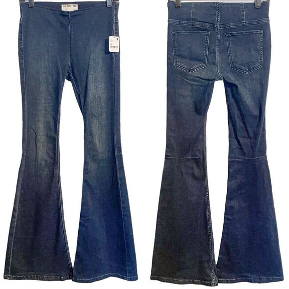 Free People Penny Pull On Flare Jeans Dark Wash 26 - Picture 2 of 6